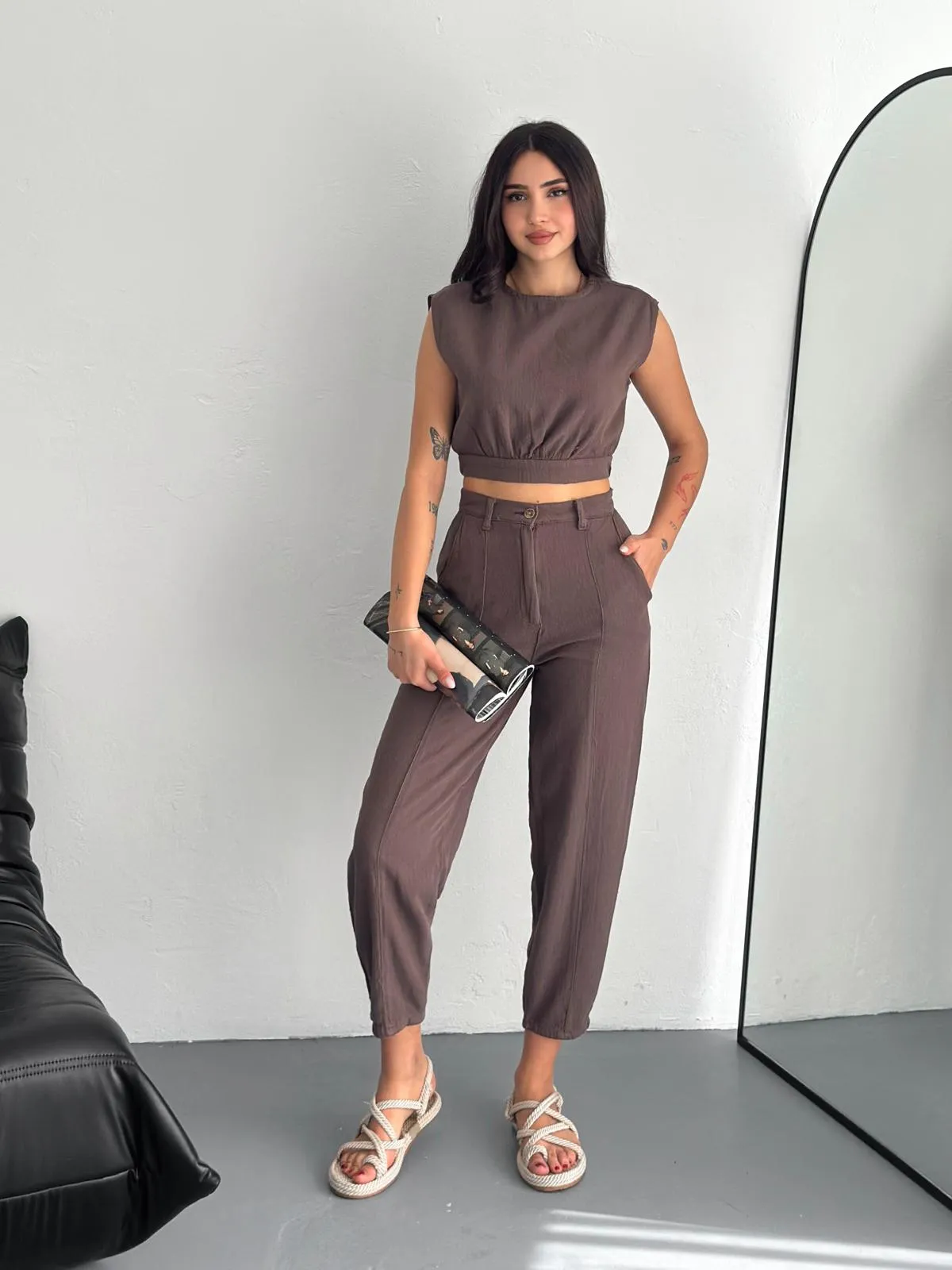 Gabardin Bluz Kahverengi