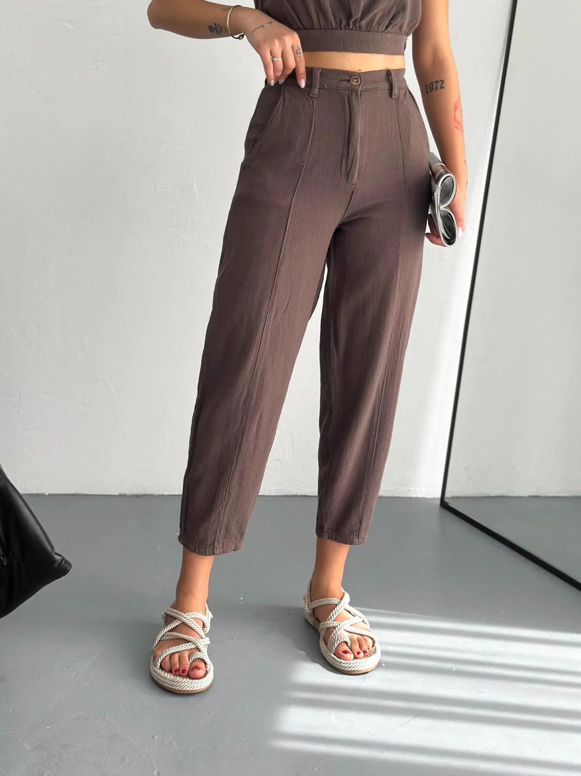 Gabardin Bluz Kahverengi