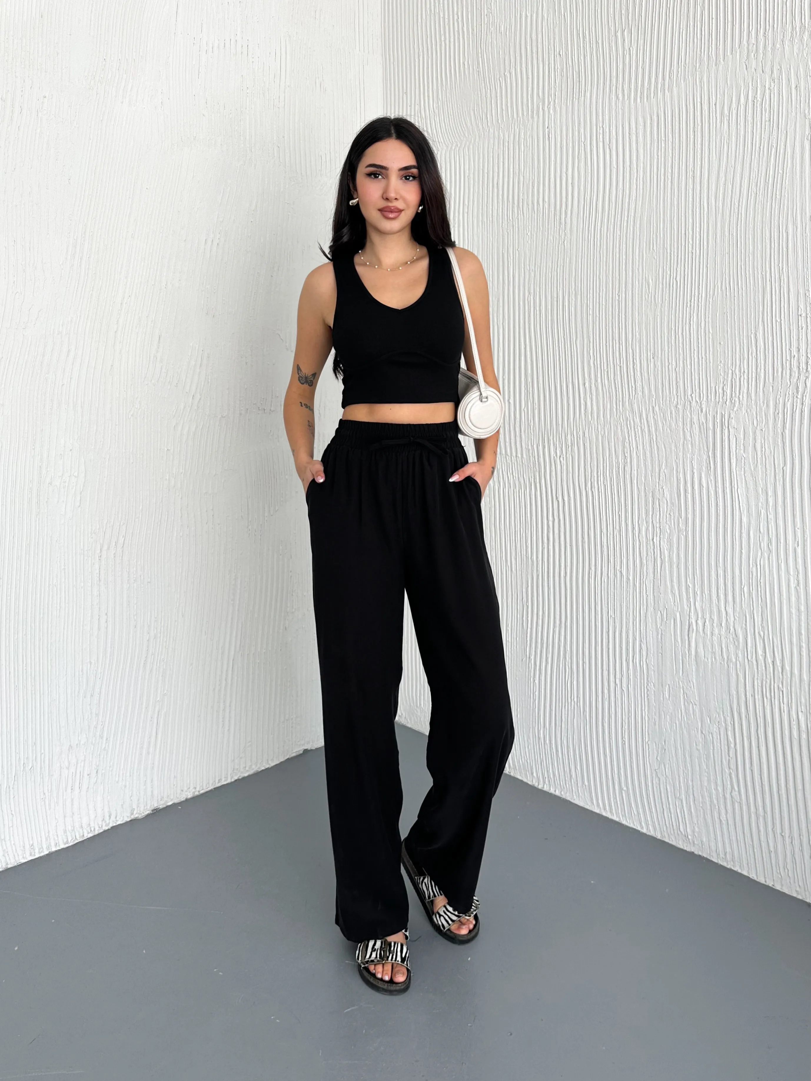Beli Lastikli Tensel Pantolon Siyah