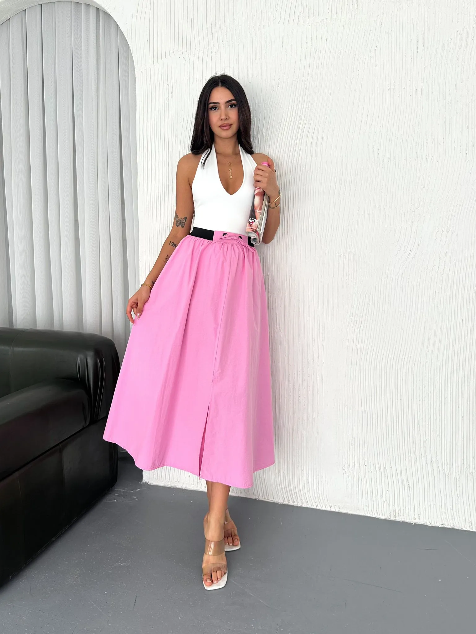 Kuş Gözlü Papırtaç Etek  Pembe
