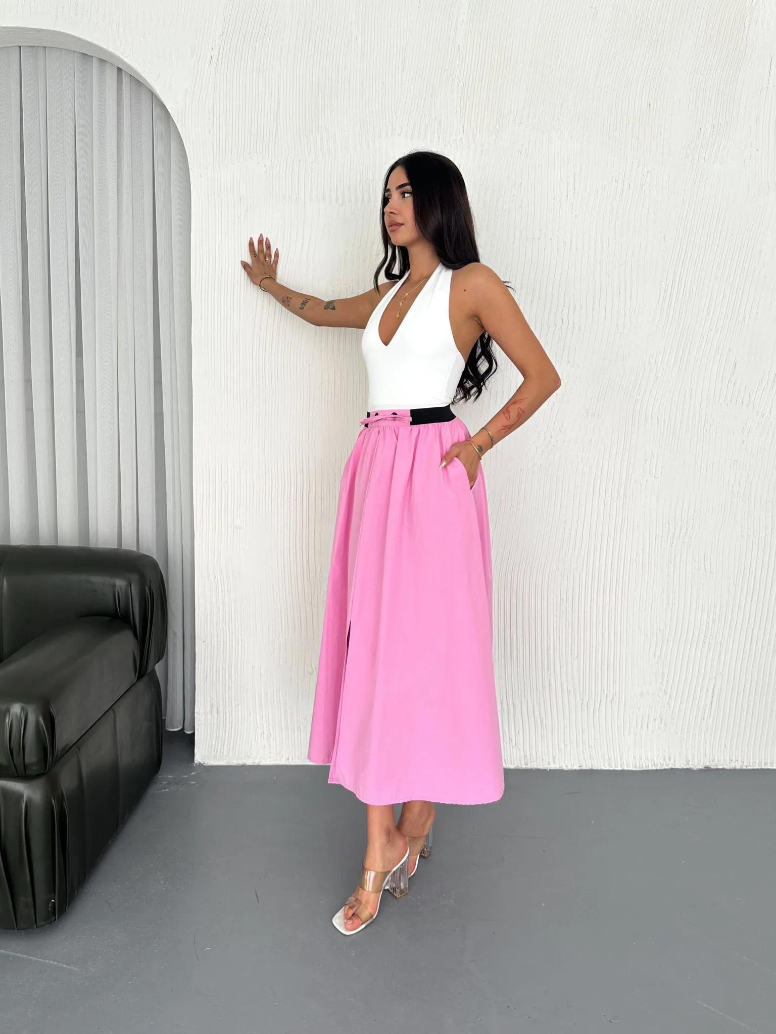Kuş Gözlü Papırtaç Etek  Pembe