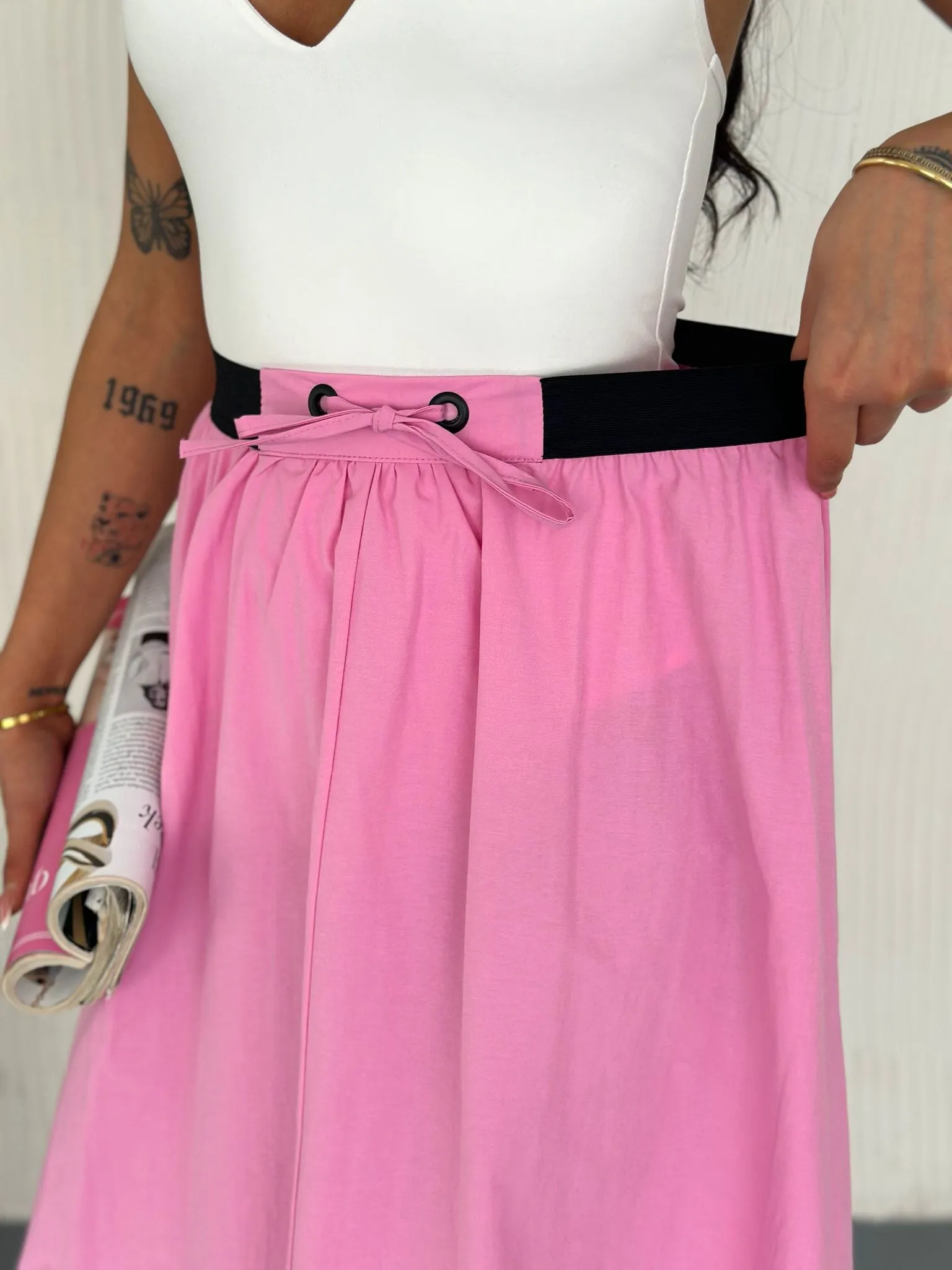 Kuş Gözlü Papırtaç Etek  Pembe