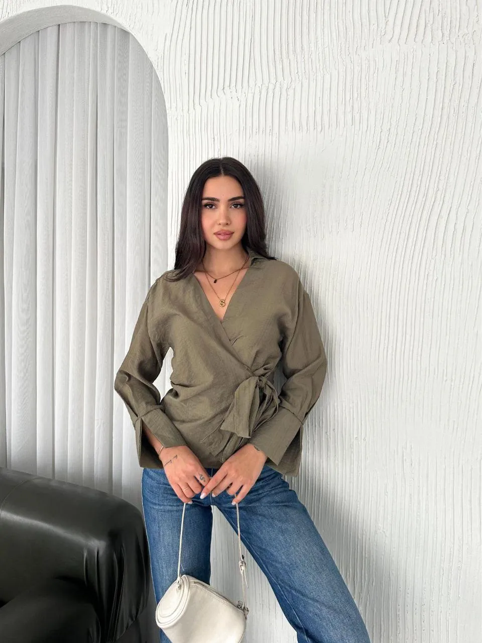 Yan Bağlamalı Mango Kumaş Gömlek  Haki