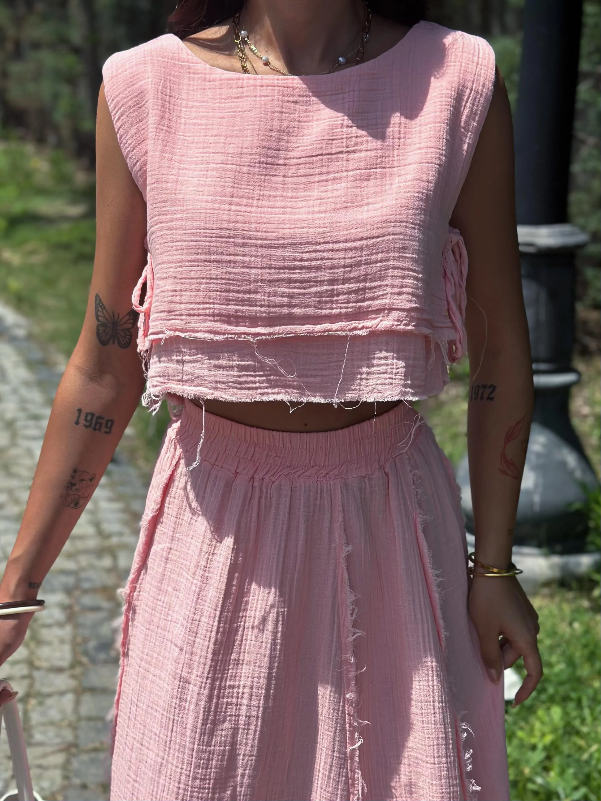 Müslin Kumaş Takım Pembe