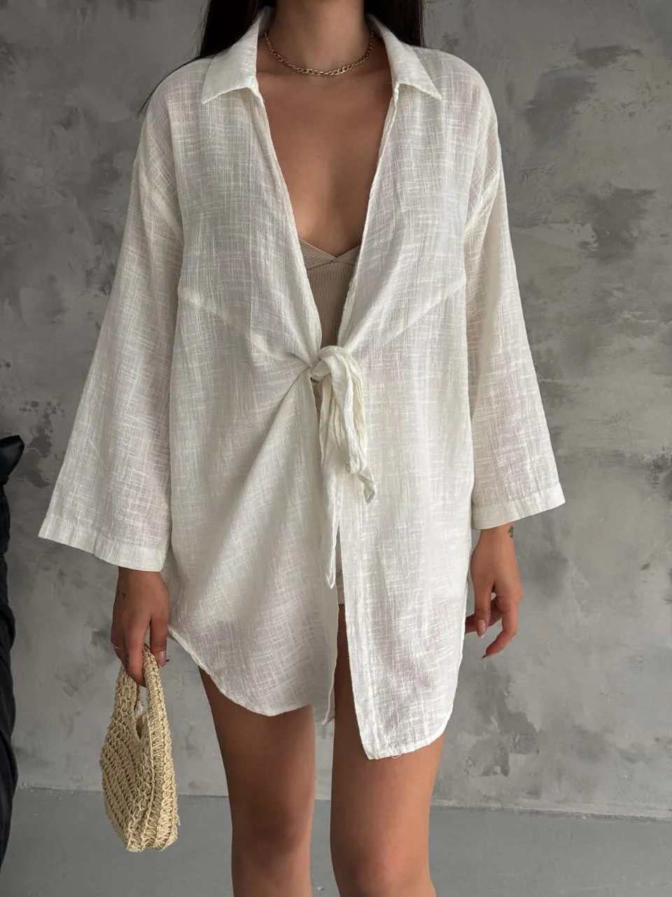 Bağlamalı Kimono Beyaz