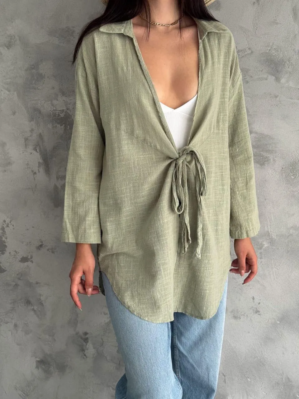 Bağlamalı Kimono Haki