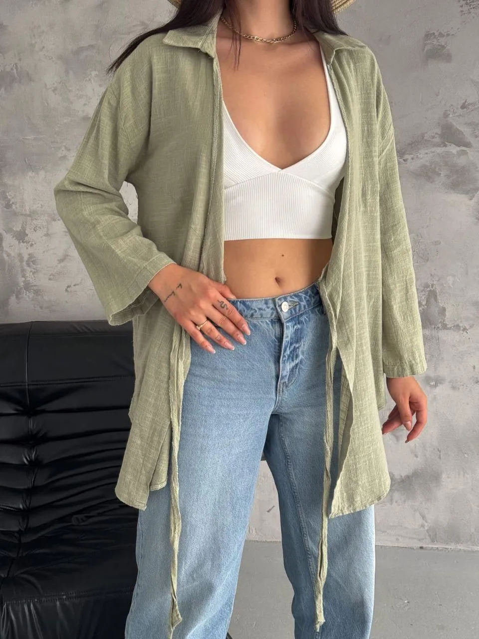 Bağlamalı Kimono Haki