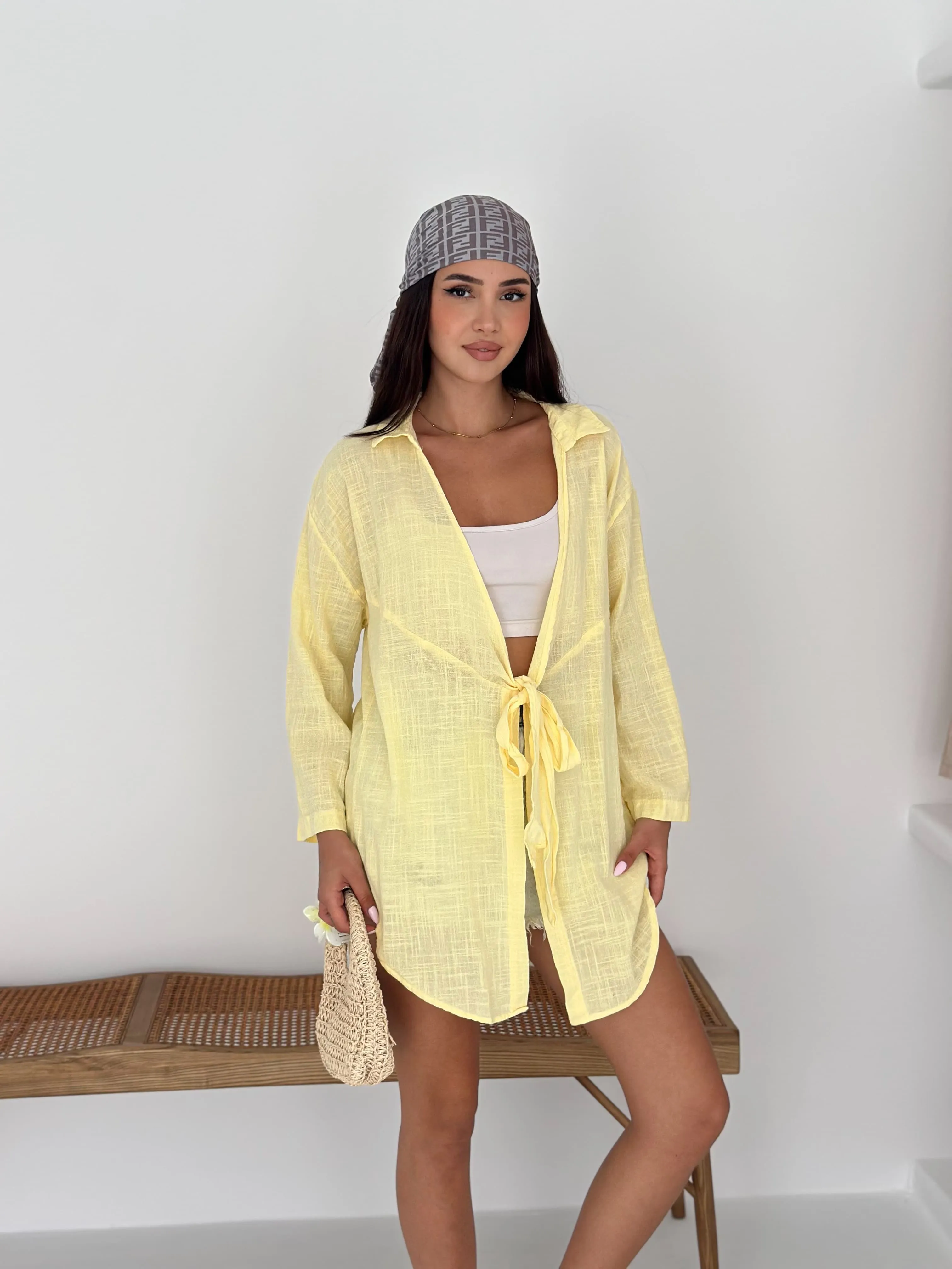 Bağlamalı Kimono Sarı